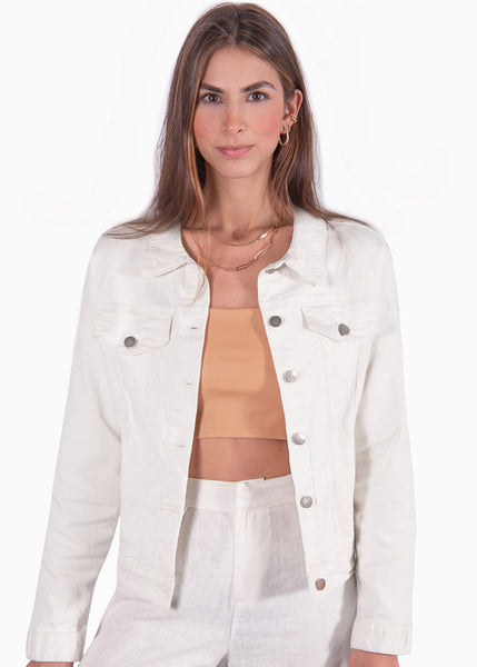 Chaqueta denim color marfil, blanco para mujer - Flashy