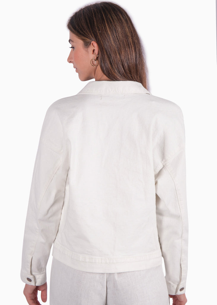 Chaqueta denim color marfil, blanco para mujer - Flashy
