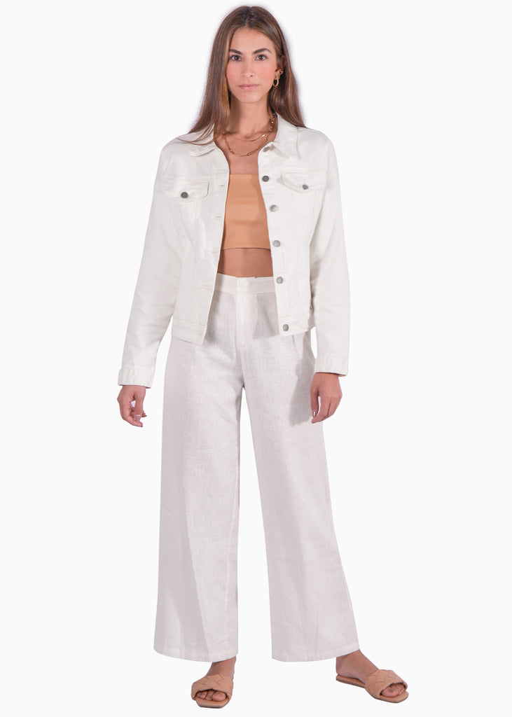 Chaqueta denim color marfil, blanco para mujer - Flashy