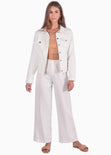 Chaqueta denim color marfil, blanco para mujer - Flashy