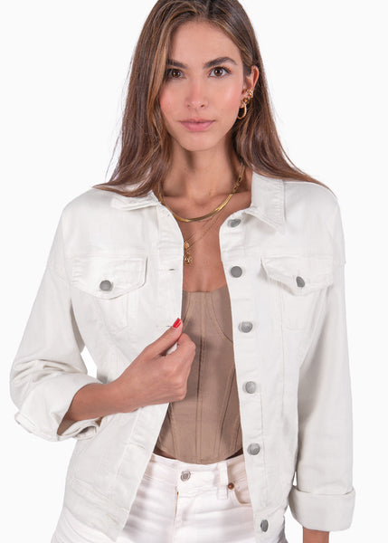 Chaqueta denim color marfil, blanco para mujer - Flashy