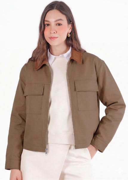 Chaqueta en dril con bolsillos tipo cargo y cuello en corduroy - MEMPHIS.CAFE