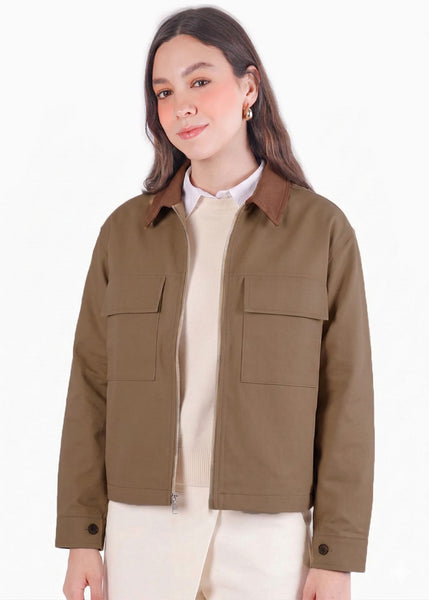 Chaqueta en dril con bolsillos tipo cargo y cuello en corduroy - MEMPHIS.CAFE