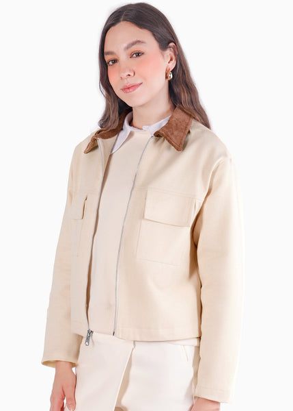 Chaqueta en dril con bolsillos tipo cargo y cuello en corduroy - MEMPHIS