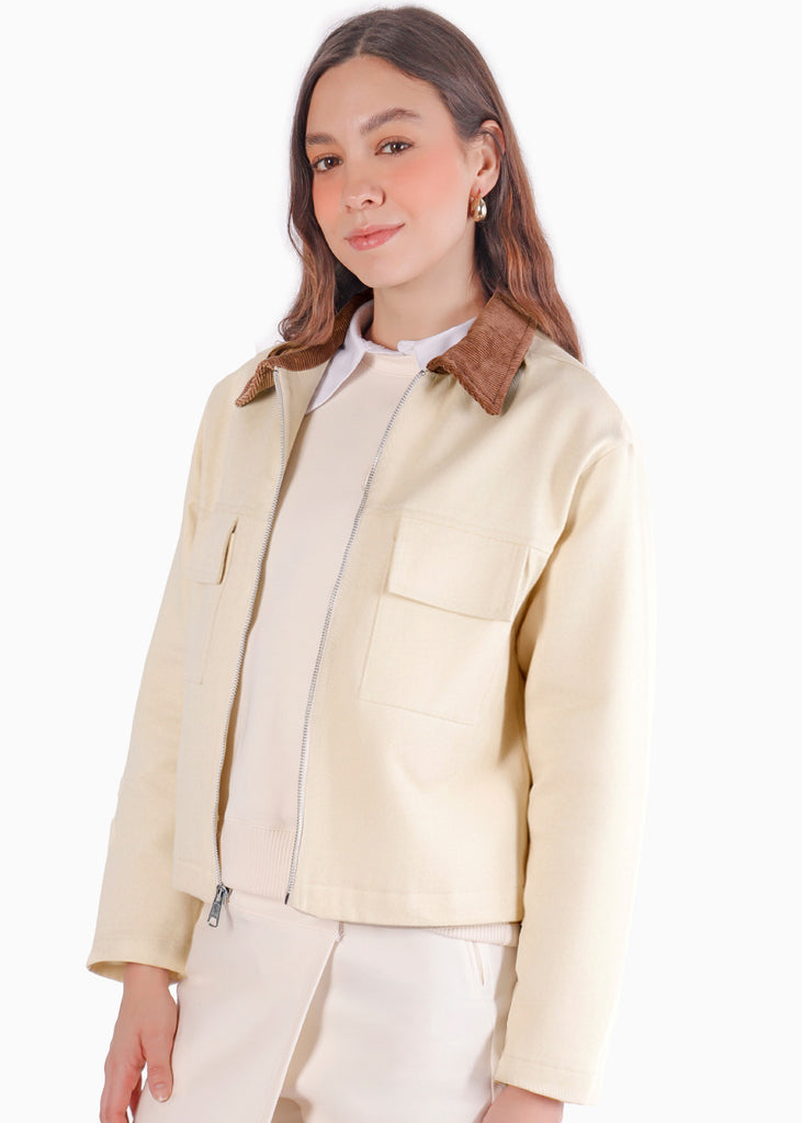 Chaqueta en dril con bolsillos tipo cargo y cuello en corduroy - MEMPHIS