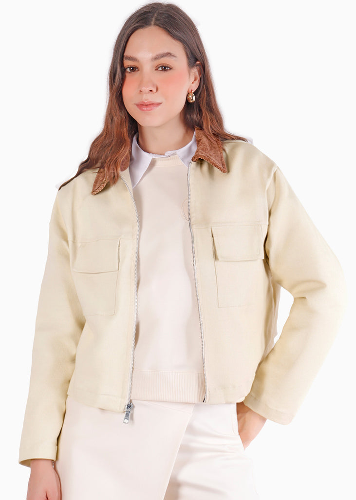 Chaqueta en dril con bolsillos tipo cargo y cuello en corduroy - MEMPHIS
