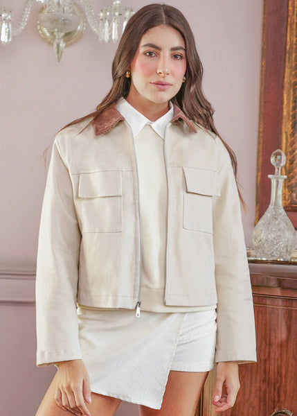 Chaqueta en dril con bolsillos tipo cargo y cuello en corduroy - MEMPHIS