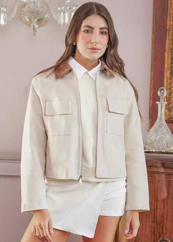 Chaqueta en dril con bolsillos tipo cargo y cuello en corduroy - MEMPHIS