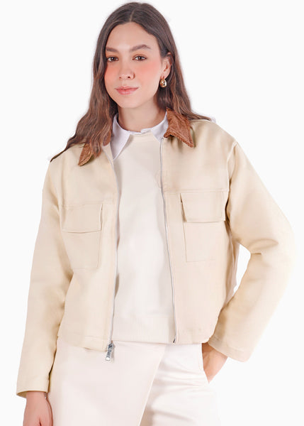 Chaqueta en dril con bolsillos tipo cargo y cuello en corduroy - MEMPHIS