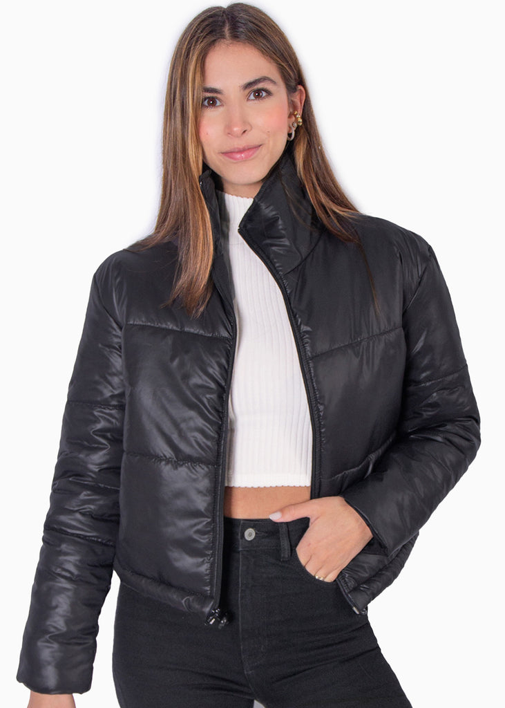 Chaqueta puffer color negro para mujer - Flashy