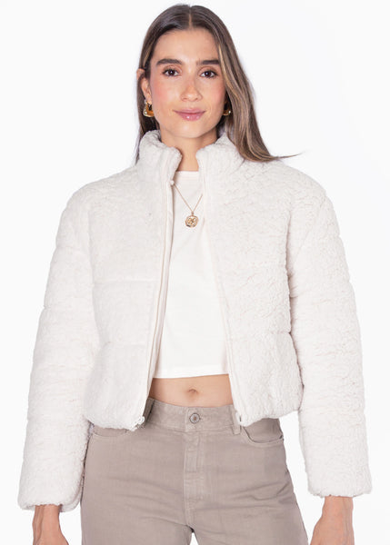 Chaqueta puffer ovejera color blanco, marfil para mujer - Flashy