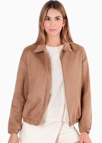 Chaqueta tipo bomber en gamuza color camel para mujer - Flashy