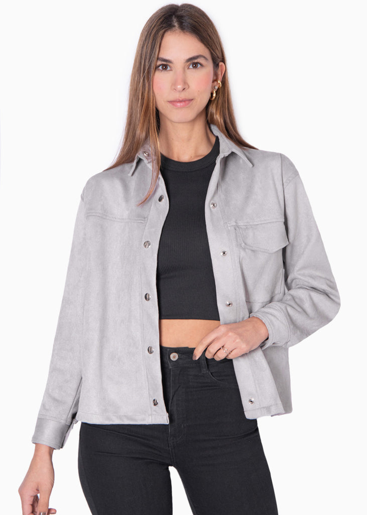 Chaqueta tipo gamuza con bolsillo y botones  para mujer - Flashy