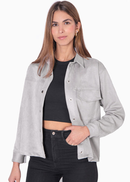 Chaqueta tipo gamuza con bolsillo y botones  para mujer - Flashy