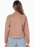 Chaqueta tipo gamuza con bolsillos y botones color café para mujer - Flashy