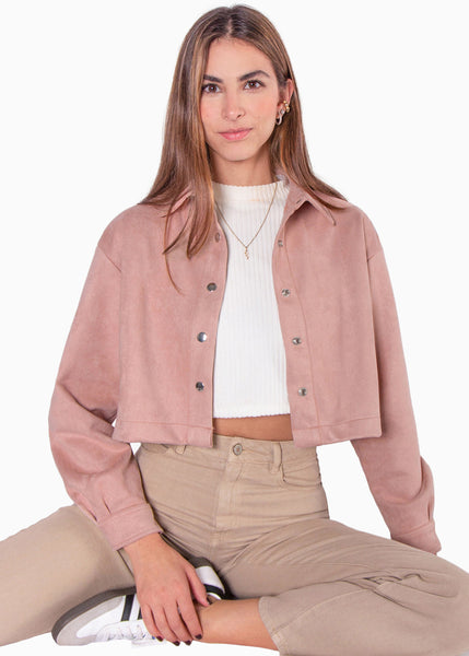 Chaqueta tipo gamuza corta color rosado para mujer - Flashy