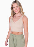 Crop tejido con escote en v color beige para mujer - Flashy