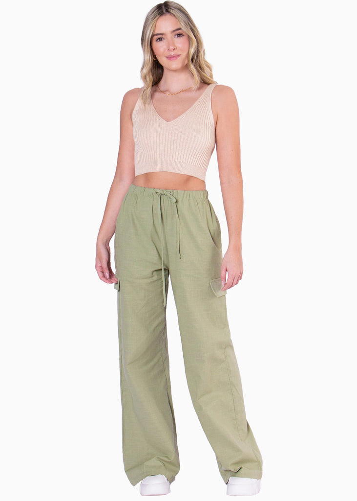 Crop tejido con escote en v color beige para mujer - Flashy