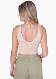 Crop tejido con escote en v color beige para mujer - Flashy