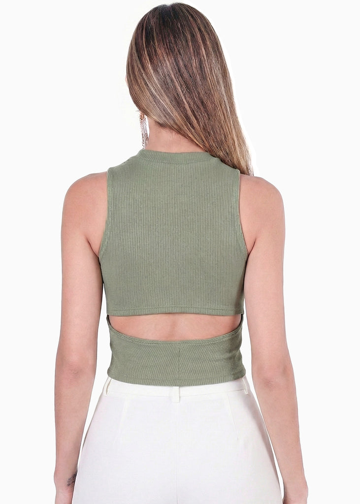 Crop top ajustado con cruce y hueco en escote - MIAMI.VERDE