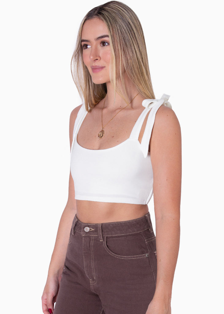 Crop top con anudados en tiras y elástico en espalda  para mujer - Flashy