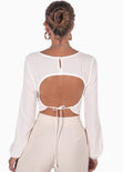 Crop top con cuello alto y espalda descubierta color blanco para mujer - Flashy