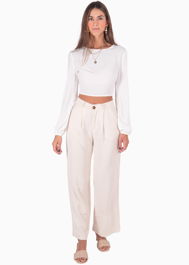 Crop top con cuello alto y espalda descubierta color blanco para mujer - Flashy