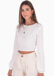 Crop top con cuello alto y espalda descubierta color blanco para mujer - Flashy