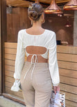 Crop top con cuello alto y espalda descubierta color blanco para mujer - Flashy