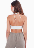 Crop top con escote de triángulo y apliques de piedras brillantes color blanco, marfil para mujer - Flashy