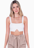 Crop top de tiras con abertura y escote cuadrado color blanco para mujer - Flashy