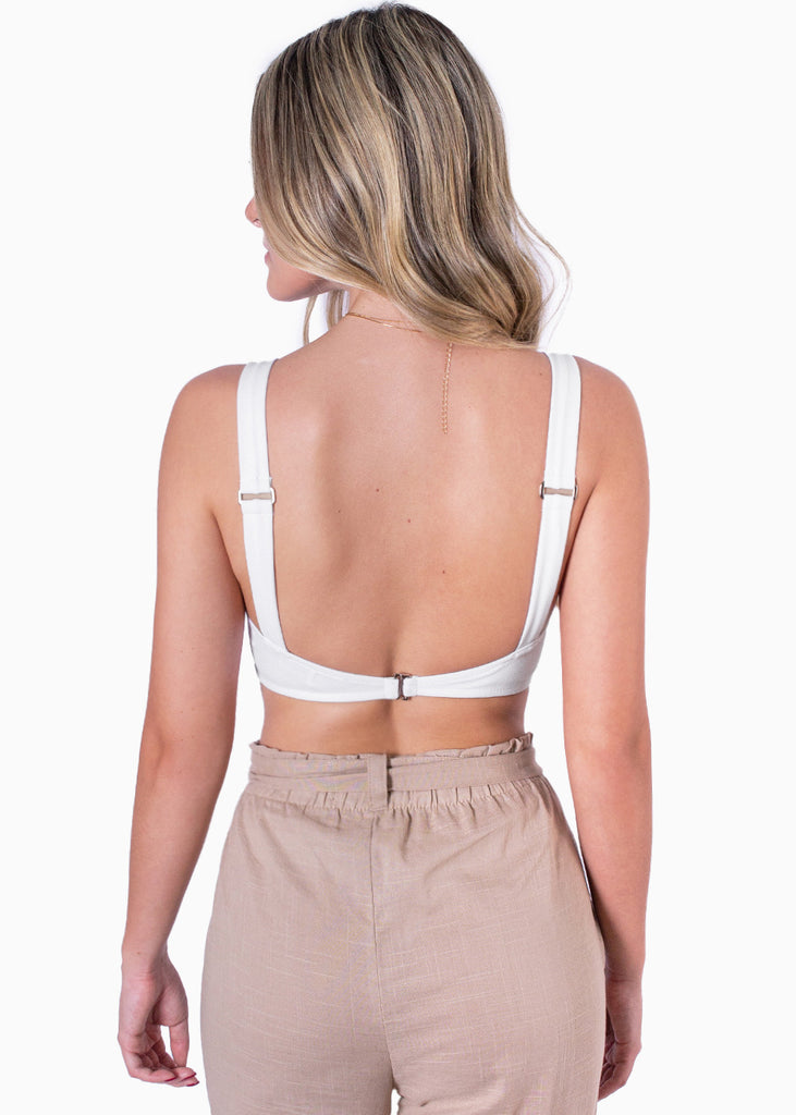 Crop top de tiras con abertura y escote cuadrado color blanco para mujer - Flashy