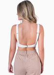 Crop top de tiras con abertura y escote cuadrado color blanco para mujer - Flashy