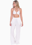 Crop top de tiras con argolla en escote color marfil para mujer - Flashy
