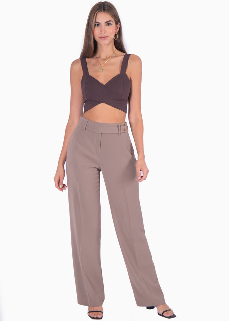 Crop top de tiras con cruce en frente y escote en v  para mujer - Flashy