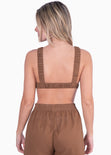 Crop top de tiras con elástico color café para mujer - Flashy