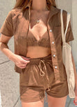 Crop top de tiras con elástico color café para mujer - Flashy