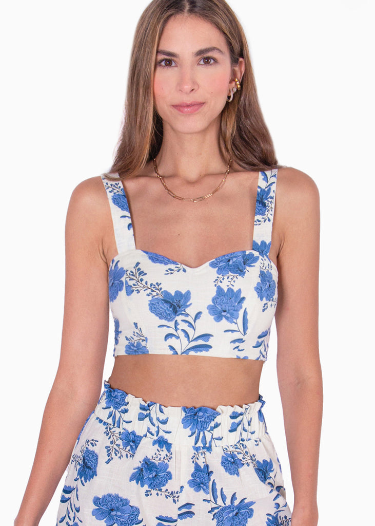 Crop top de tiras con escote de corazón y estampado de flores  para mujer - Flashy