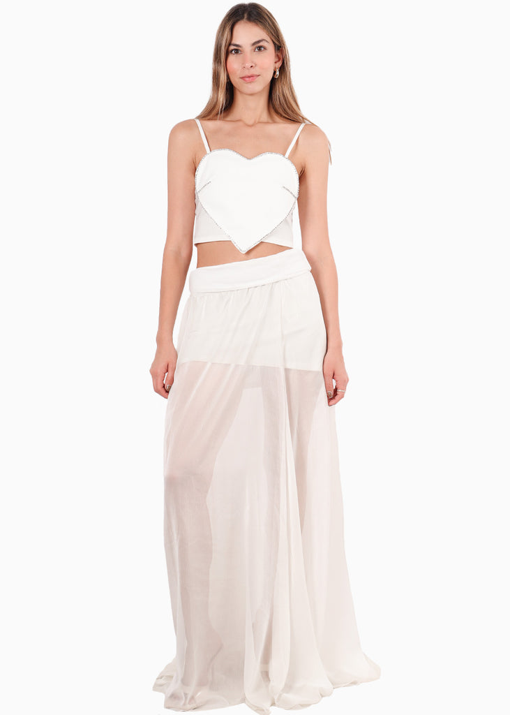 Crop top de tiras con corazon en frente color marfil para mujer - Flashy