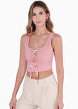 Crop top de tiras con ojaletes color rosado para mujer - Flashy