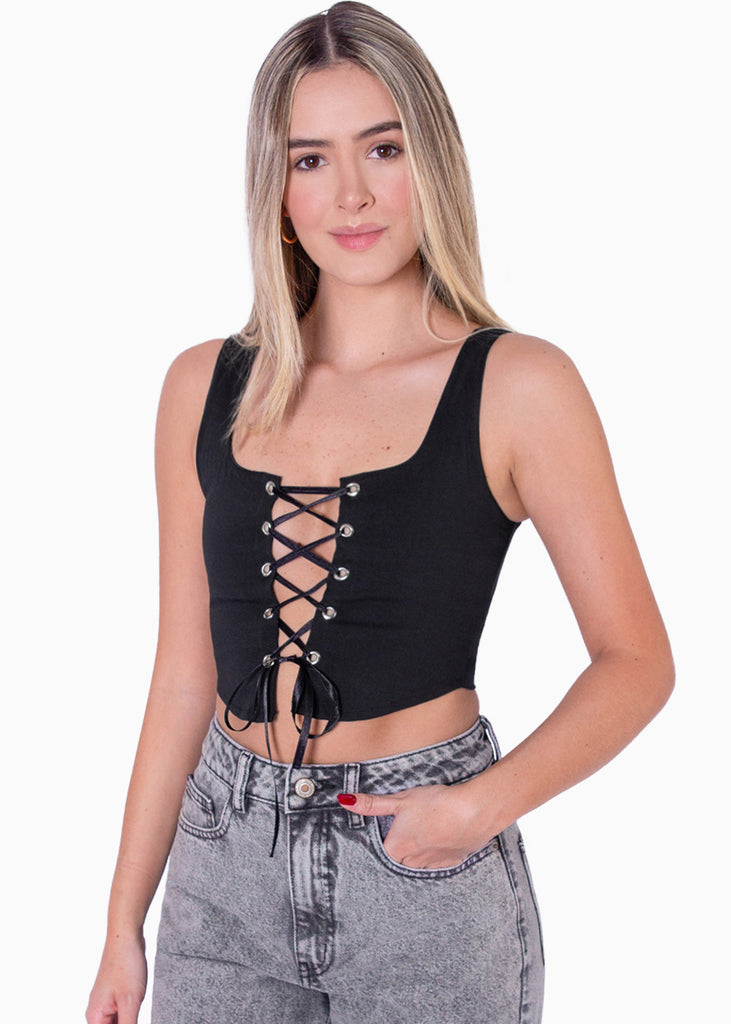 Crop top de tiras con ojaletes  para mujer - Flashy