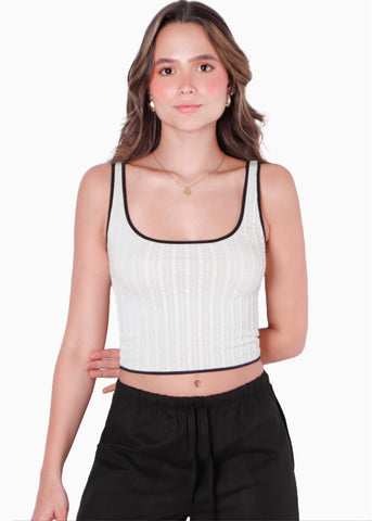 Crop top de tiras con sesgos en contraste color blanco, marfil para mujer - Flashy