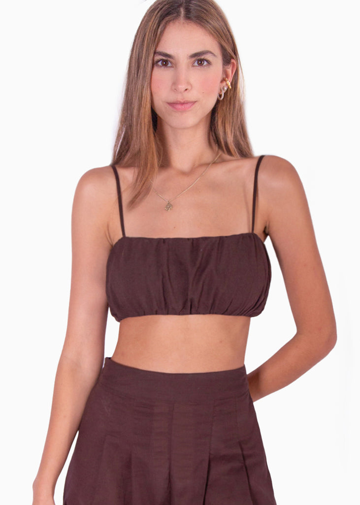 Crop top de tiras color café para mujer - Flashy