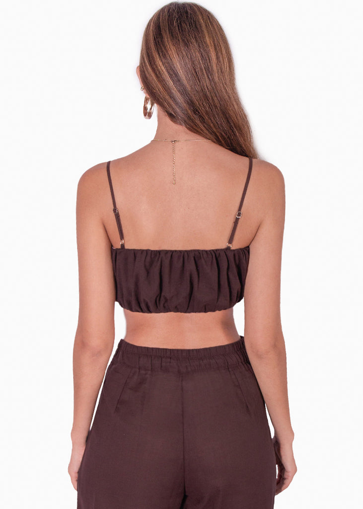 Crop top de tiras color café para mujer - Flashy