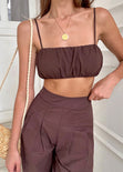 Crop top de tiras color café para mujer - Flashy