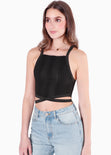 Crop top de tiras tejido con cruce en cintura color negro para mujer - Flashy