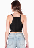 Crop top de tiras tejido con cruce en cintura color negro para mujer - Flashy