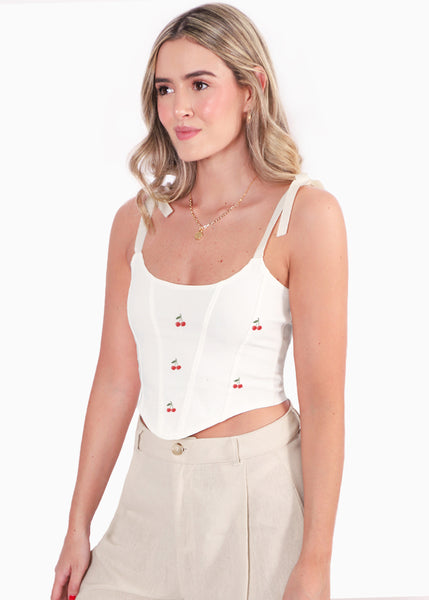 Crop top de tiras tipo corset con bordado - PASCALIA.NUEVA