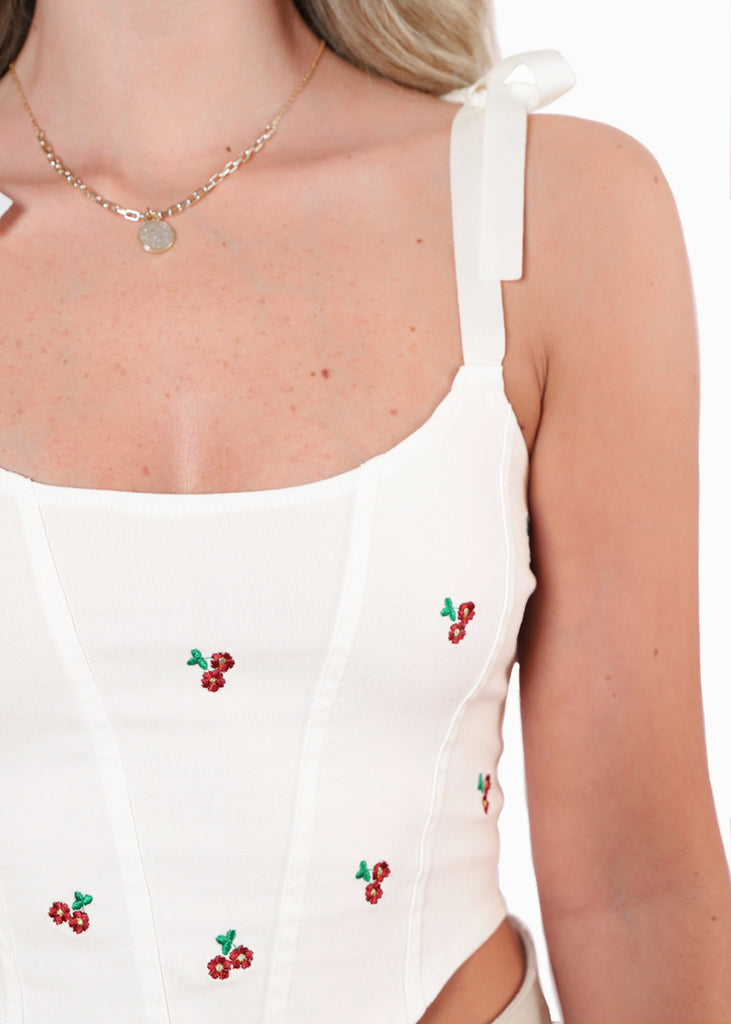 Crop top de tiras tipo corset con bordado de flores  para mujer - Flashy