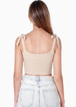 Crop top de tiras tipo corset con bordado - PASCALIA.BEIGE